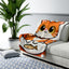 Cute Orange Kitten Sherpa Blanket - Cartoon Cat with Fish Plate Cozy Throw