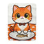 Cute Orange Kitten Sherpa Blanket - Cartoon Cat with Fish Plate Cozy Throw
