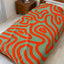 Abstract Coral Maze Velveteen Plush Blanket — Retro Green & Orange Throw
