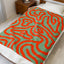 Abstract Coral Maze Velveteen Plush Blanket — Retro Green & Orange Throw