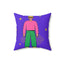 Bold Pop Art Character Square Pillow — Colorful Purple Decorative Throw Pillow